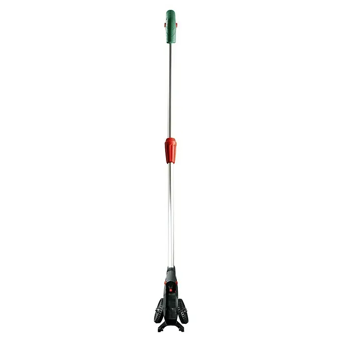 Bosch Akku-Grasschere Set Isio mit Teleskopstiel - 3,6 V, 1 Akku, Schwertbreite: 8 cm - Verstellbare Teleskopstütze mit robustem Standfuß, ideal für Handwerker und Heimwerker, die Wert auf Stabilität und Flexibilität legen.
