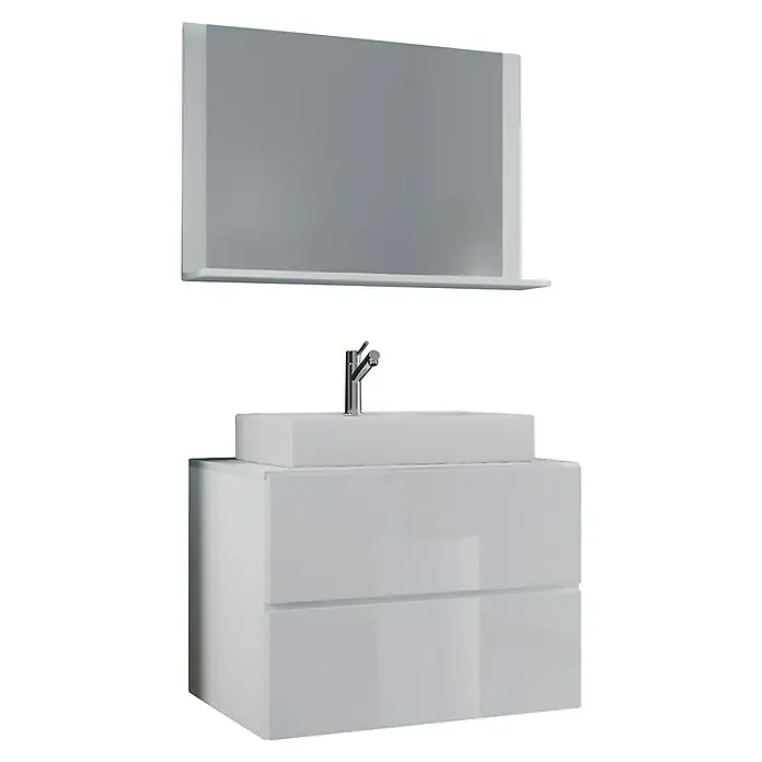 VCM Lendas Badmöbel-Set - 80 cm, Weiß - Moderner Badezimmerschrank mit Waschbecken und Spiegel. Das schlichte Design in Weiß passt perfekt in jedes moderne Badezimmer.