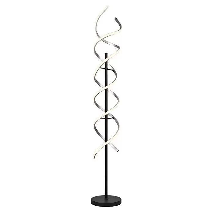 Trio Leuchten Sequence Stehleuchte - 32 W, Höhe: 150 cm, Aluminium gebürstet/Schwarz, Mehrfarbig - Moderne schwarze und silberne LED-Spirallampe mit rundem Fuß.