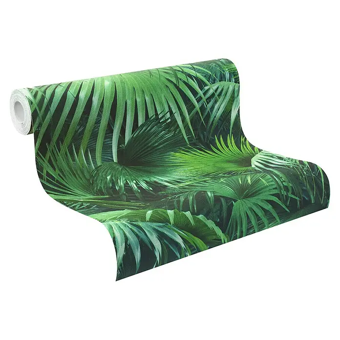 Rasch Crispy Paper Vliestapete Dschungel - Grün, Floral, 10,05 x 0,53 m - Eine Rolle tropischer Dschungeltapete, die ein üppiges und lebendiges Blattwerk-Design mit satten Grüntönen aufweist.