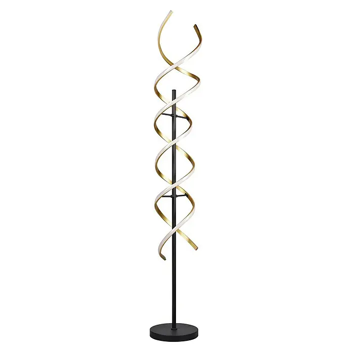 Trio Leuchten Sequence Stehleuchte - 32 W, Höhe: 150 cm, Messing matt/Schwarz, Mehrfarbig - Elegante Stehlampe im DNA-Design. Die Lampe ist mit einer goldenen und weißen Spirale versehen, die sich um eine schwarze Säule windet.