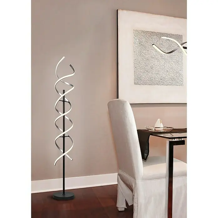 Trio Leuchten Sequence Stehleuchte - 32 W, Höhe: 150 cm, Aluminium gebürstet/Schwarz, Mehrfarbig - Elegante LED-Stehlampe in Spiralform, ein modernes Beleuchtungselement, das jedem Raum einen Hauch von Stil verleiht. Perfekt für Wohn- und Essbereiche.