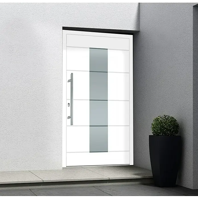 Solid Elements Haustür KA-305 - 110 x 210 cm, DIN Anschlag: Links - Moderne Haustür mit Glasstreifen und langem Edelstahlgriff. Elegantes Design für einen einladenden Eingangsbereich.