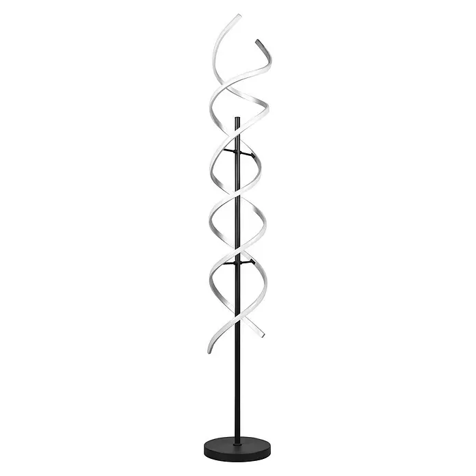 Trio Leuchten Sequence Stehleuchte - 32 W, Höhe: 150 cm, Aluminium gebürstet/Schwarz, Mehrfarbig - Moderne Stehlampe mit schwarzem Ständer und weißem spiralförmigen LED-Licht.
