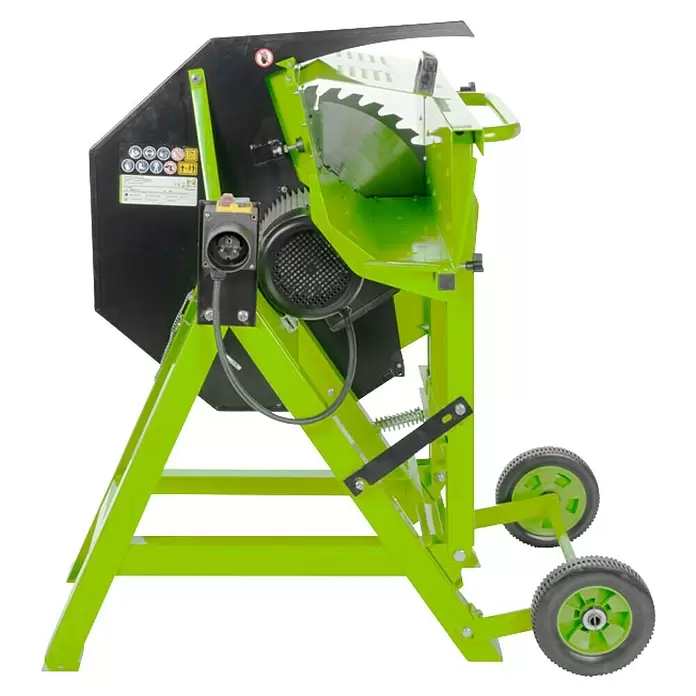 Zipper Wippkreissäge WP500TN - Durchmesser Sägeblatt: 505 mm - Leuchtend grüne elektrische Brennholzsäge mit großem Kreissägeblatt und Rädern für einfachen Transport.