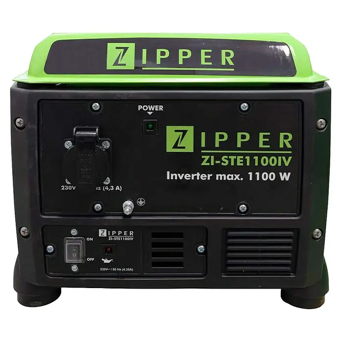 Zipper Stromerzeuger ZI-STE1100IV - 1,1 kW, Tankvolumen: 4,2 l - Abbildung eines Zipper ZI-STE1100IV Inverter Stromerzeugers, einem kompakten und leistungsstarken Gerät zur Stromversorgung.