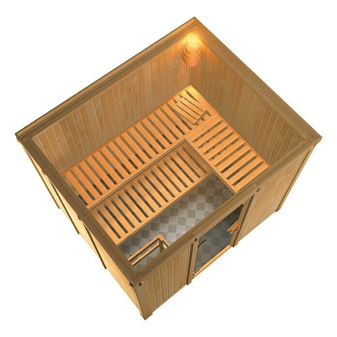 Karibu Systemsauna Gobin (Mit Sauna Bio-Ofen 9 kW inkl. Steuerung Easy, Ohne Dachkranz, 196 x 231 x 198 cm)