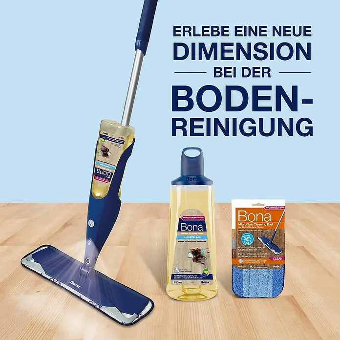 Bona Bodenreiniger Reiniger für geölte Böden - 850 ml, Kartusche - Bona-Reinigungssystem für Böden mit Wischer, Reinigungsflüssigkeit und Mikrofaser-Reinigungspad für strahlend saubere Oberflächen.