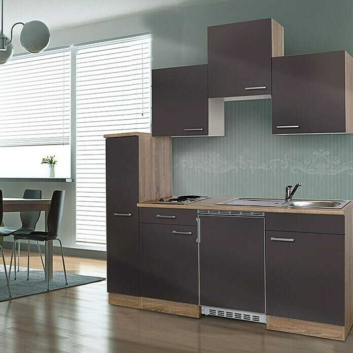 Respekta Single-keuken (Breedte: 180 cm, Met glaskeramische kookplaat, Grijs)