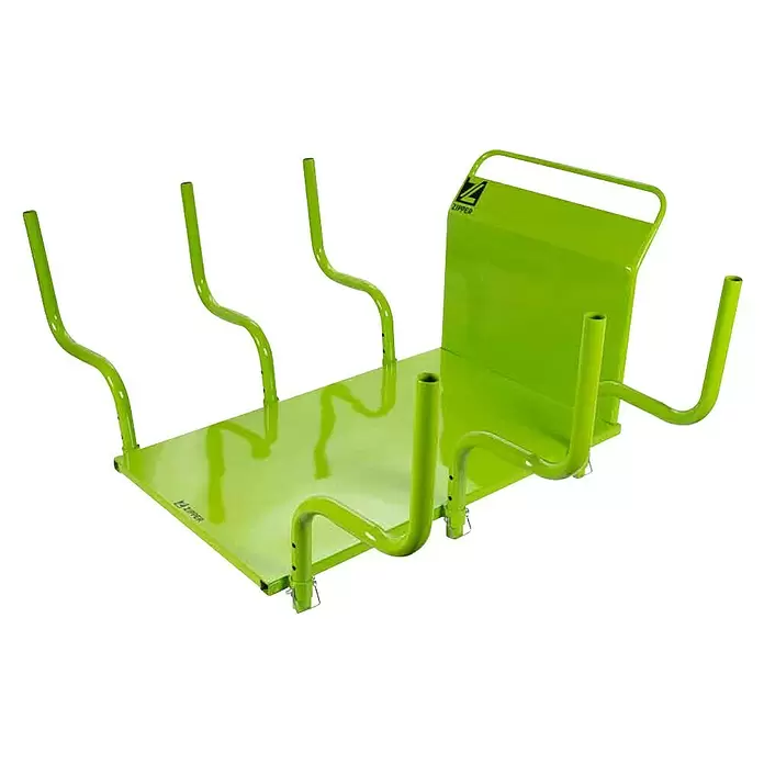 Zipper Holzrunge ED500HR - Passend für: Zipper Raddumper ZI-ED500 - Limettengrüner Metall-Holzwagen mit flacher Basis und gebogenen Stützen, mit 'ZIPPER'-Logo.