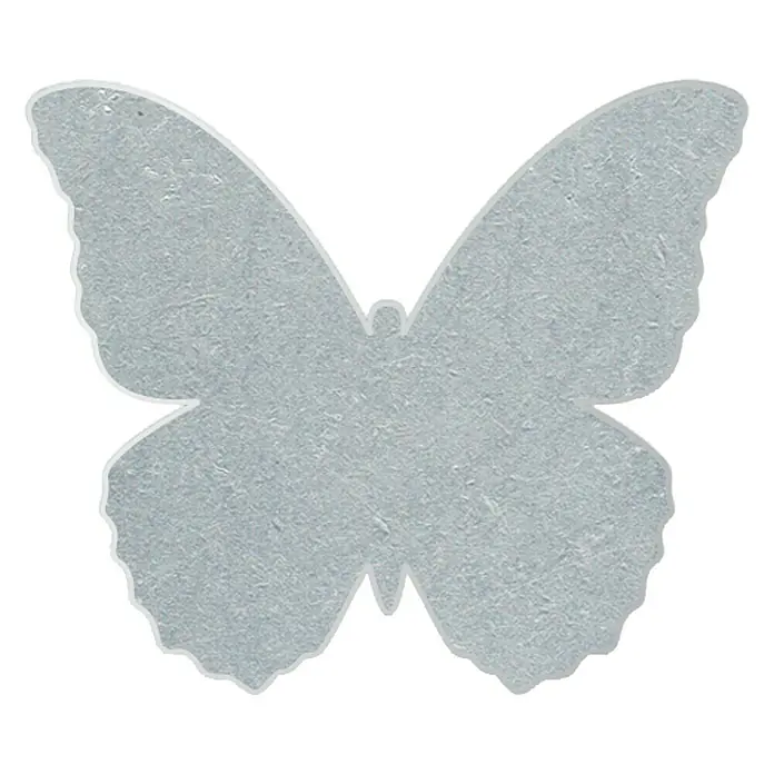 D-c-fix Tischdeckenhalter - 4 Stk., Schmetterling, Grau - Detailaufnahme eines silberfarbenen Schmetterlings, dessen Flügel ein feines, strukturiertes Muster aufweisen. Ideal für Dekorationen und Bastelarbeiten.