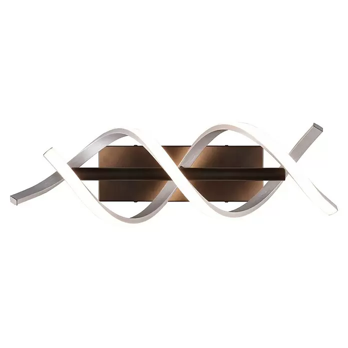 Trio Leuchten Sequence LED-Wandleuchte - 22 W, L x B x H: 20,5 x 13,5 x 47 cm, Aluminium gebürstet/Schwarz, Mehrfarbig - Moderne LED-Wandleuchte mit verschlungenen Armen aus gebürstetem Metall und leuchtenden weißen Lichtbändern auf dunklem Sockel.