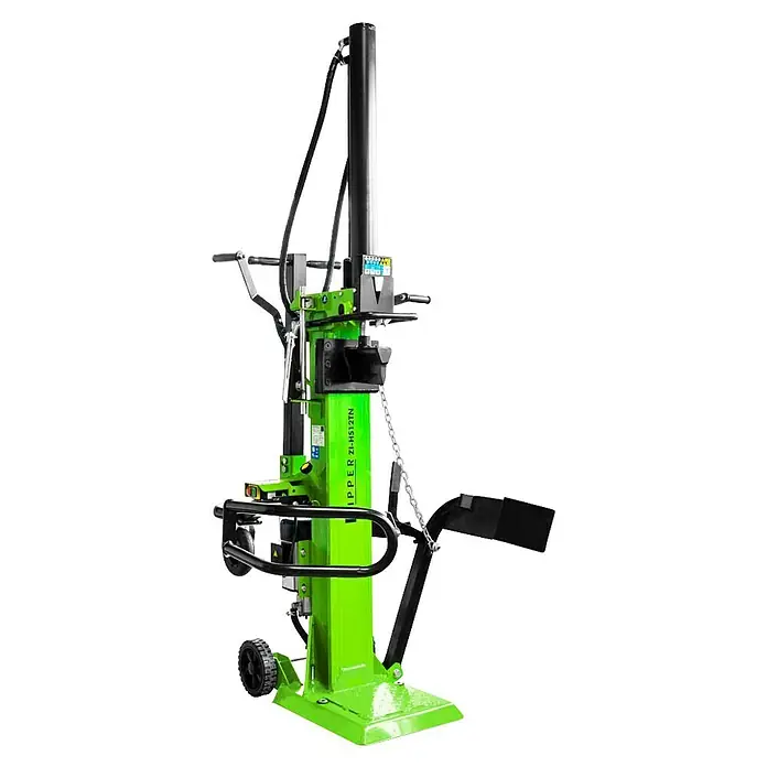 Zipper Holzspalter ZI-HS12TN - 3.300 W, 12 t, Max. Spaltgutlänge: 104 cm - Ein grüner, stehender Holzspalter der Marke ZIPPER ZI-HS12TN, ideal zum Spalten von Holzstämmen, mit robustem Design.
