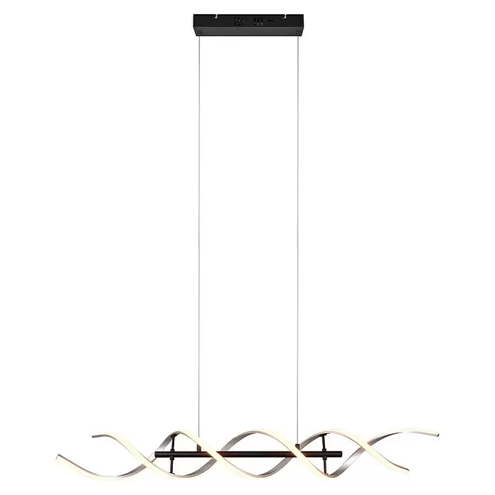 Trio Leuchten Sequence LED-Pendelleuchte - 45 W, L x B x H: 16 x 104,5 x 150 cm, Aluminium gebürstet/Schwarz, Mehrfarbig - Moderne schwarze lineare Pendelleuchte mit wellenförmigen, beleuchteten LED-Streifen, an dünnen Drähten aufgehängt.