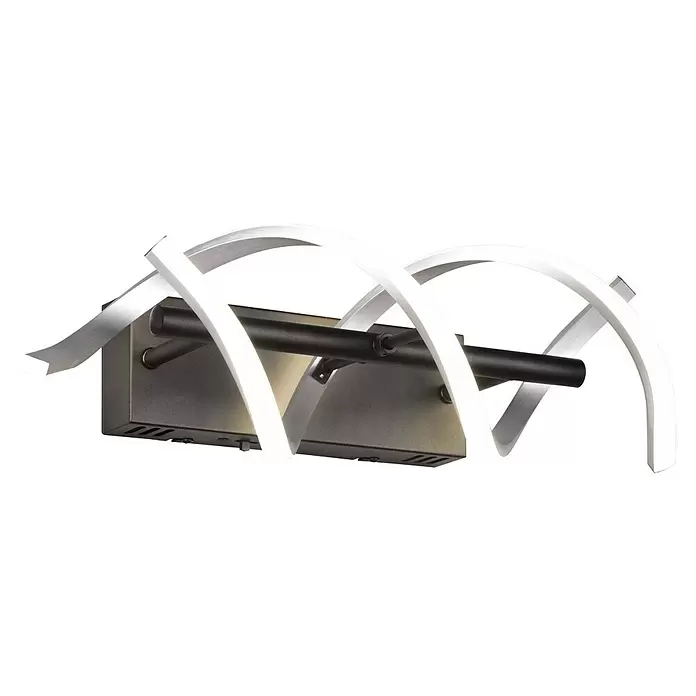 Trio Leuchten Sequence LED-Wandleuchte - 22 W, L x B x H: 20,5 x 13,5 x 47 cm, Aluminium gebürstet/Schwarz, Mehrfarbig - Moderne LED-Wandleuchte mit zwei leuchtenden, geschwungenen weißen Lichtbändern und einem dunkelgrauen Sockel.