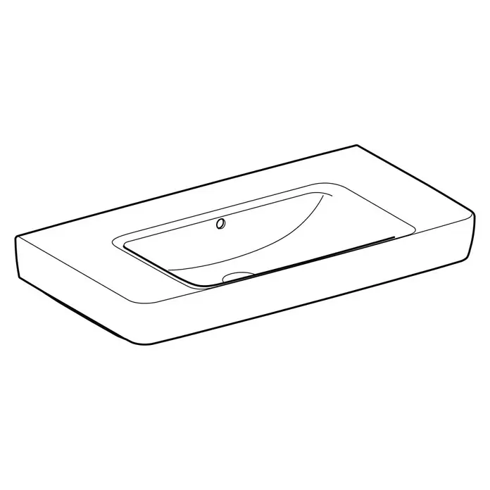 Geberit Renova Plan Waschtisch - 90 x 48 cm, Mit schmutzabweisender Glasur, Hahnloch: Ohne, Mit Überlauf, Weiß - Weißes, rechteckiges Waschbecken mit integrierter Mulde, Armaturloch und Überlauf.