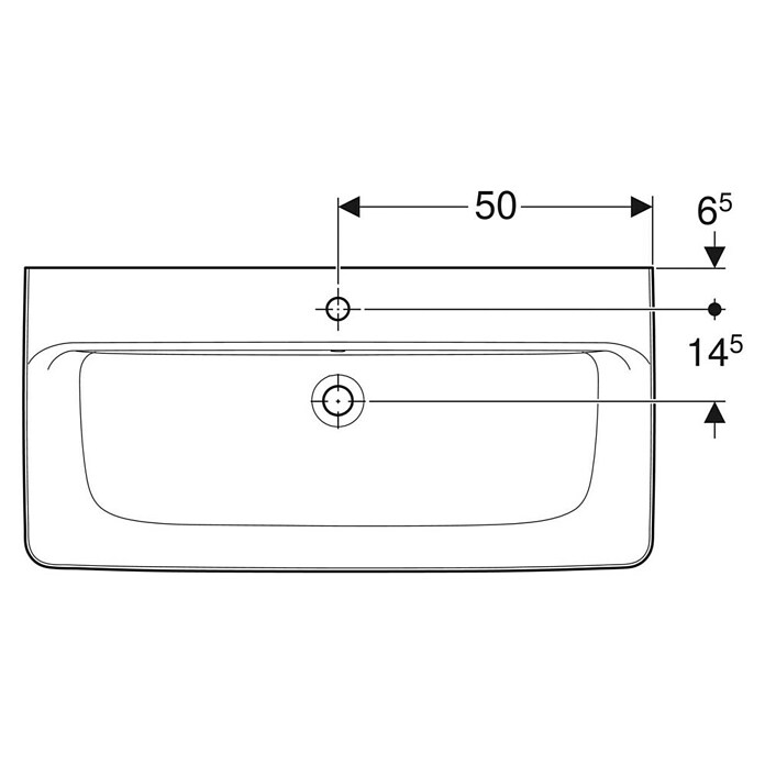 Geberit Renova Plan Aufsatzwaschbecken (100 x 48 cm, Mit schmutzabweisender Glasur, Hahnloch: Mitte, Mit Überlauf, Weiß) | BAUHAUS