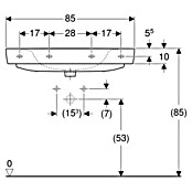 Geberit Renova Plan Waschtisch (85 x 48 cm, Ohne Spezialglasur, Hahnloch: Mitte, Ohne Überlauf, Weiß) | BAUHAUS