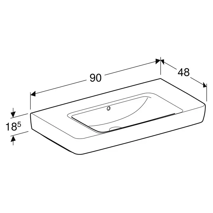Geberit Renova Plan Waschtisch - 90 x 48 cm, Mit schmutzabweisender Glasur, Hahnloch: Ohne, Mit Überlauf, Weiß - Rechteckiges weißes Waschbecken mit Maßen: 90 (Breite), 48 (Tiefe), 185 (Höhe).