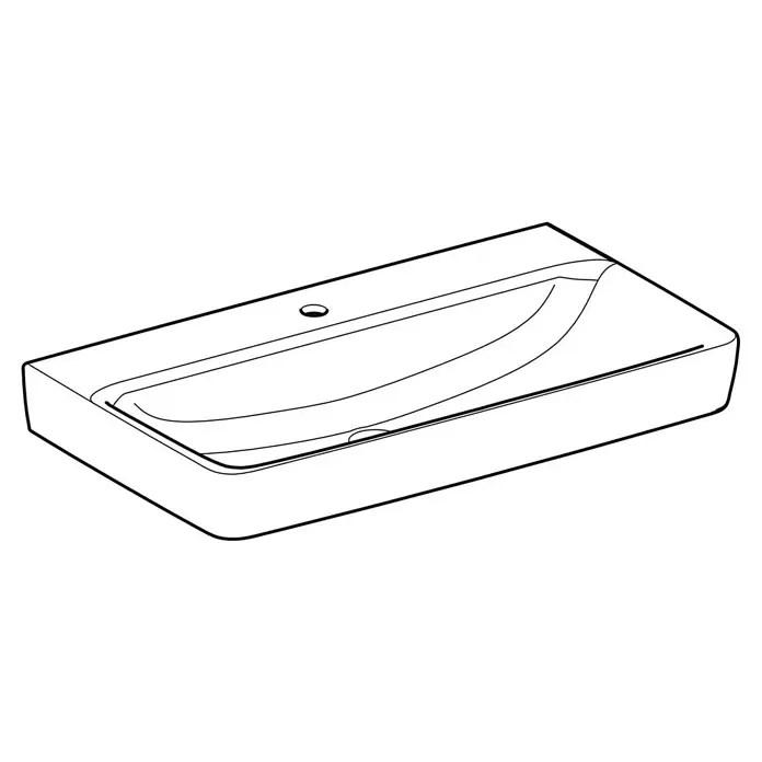Geberit Renova Plan Waschtisch - 85 x 48 cm, Ohne Spezialglasur, Hahnloch: Mitte, Ohne Überlauf, Weiß - Rechteckiges Waschbecken mit integriertem Becken und einem Hahnloch.