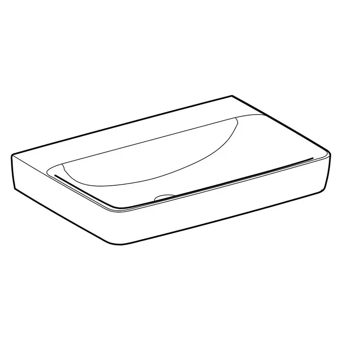 Geberit Renova Plan Waschtisch - 70 x 48 cm, Mit schmutzabweisender Glasur, Hahnloch: Ohne, Ohne Überlauf, Weiß - Modernes weißes, rechteckiges Waschbecken mit geschwungener Innenschale und verdecktem Abfluss.