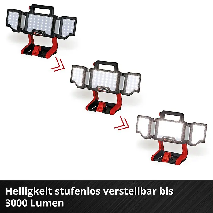 Einhell Professional Power X-Change 18V LED Baustrahler TP-CL 18/3000 Li-Solo - 18 V, Ohne Akku, 3.000 lm, 5.700 K - Akku-LED-Baustrahler mit bis zu 3000 Lumen, Helligkeit stufenlos verstellbar, mit Tragegriff und rotem Standfuß.