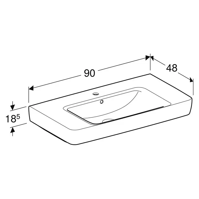 Geberit Renova Plan Waschtisch - 90 x 48 cm, Ohne Spezialglasur, Hahnloch: Mitte, Mit Überlauf, Weiß - Rechteckiges Waschbecken mit integrierter Schale. Maße: Länge 90, Breite 48, Höhe 185.