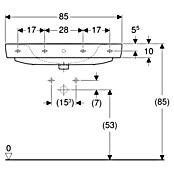 Geberit Renova Plan Waschtisch (85 x 48 cm, Ohne Spezialglasur, Hahnloch: Mitte, Mit Überlauf, Weiß) | BAUHAUS