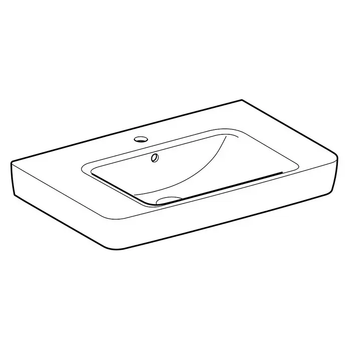 Geberit Renova Plan Waschtisch - 75 x 48 cm, Ohne Spezialglasur, Mit Hahnloch/Mit Überlauf, Weiß - Rechteckiges Aufsatzwaschbecken mit integrierter Schale, Hahnloch und Überlauf.