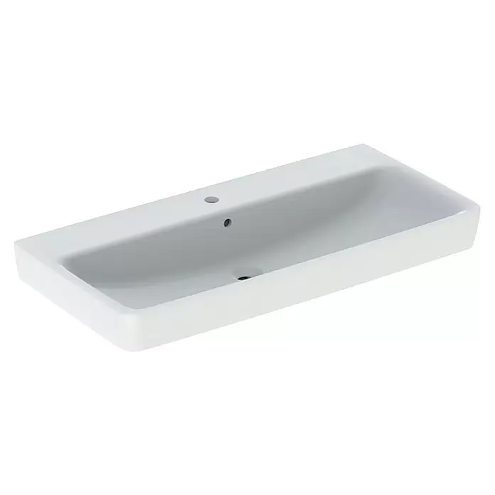 Geberit Renova Plan Waschtisch100 x 48 cm, Ohne Spezialglasur, Hahnloch: Mitte, Mit Überlauf, Weiß