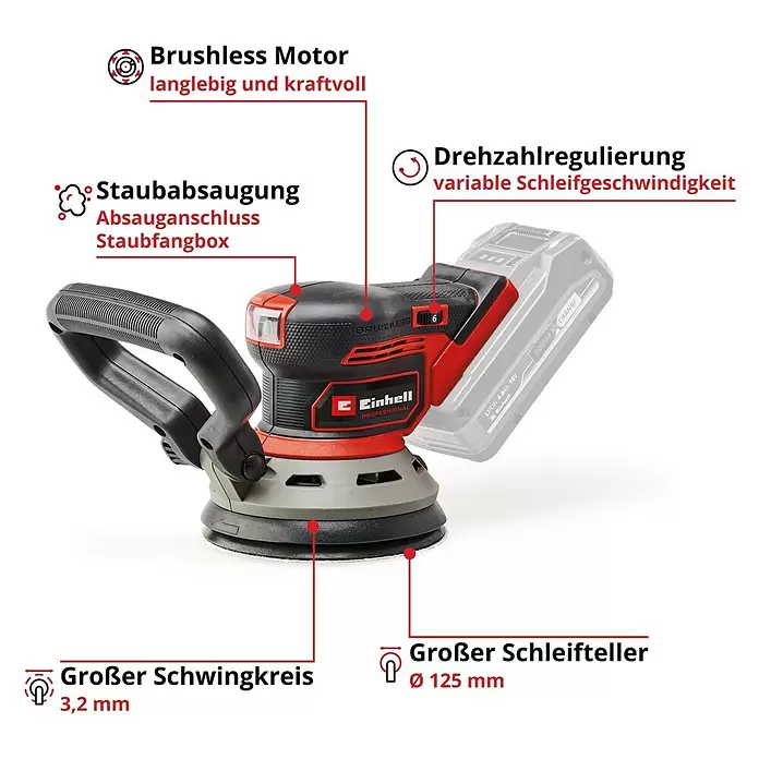 Einhell Akku-Exzenterschleifer TP-RS 18/32 Li BL-Solo18 V, Ohne Akku, 125 mm Info