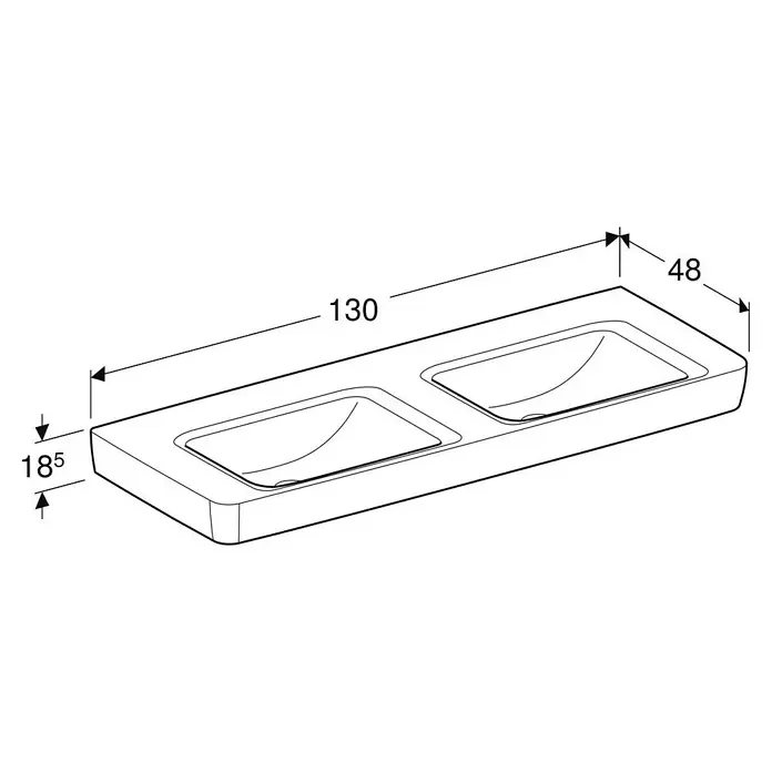 Geberit Renova Plan Doppelwaschtisch130 x 48 cm, Mit schmutzabweisender Glasur, Ohne Hahnloch/Ohne Überlauf, Weiß