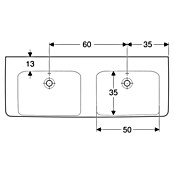 Geberit Renova Plan Doppelwaschtisch (130 x 48 cm, Mit schmutzabweisender Glasur, Ohne Hahnloch/Mit Überlauf, Weiß) | BAUHAUS