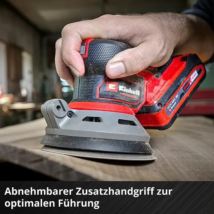 Einhell Power X-Change 18V Akku-Exzenterschleifer TP-RS 18/32 Li BL-Solo - 18 V, Ohne Akku, 125 mm - Einhand-Akku-Exzenterschleifer von Einhell in Aktion, ideal zum Schleifen von Holzoberflächen. Ergonomisches Design und kabellose Freiheit.