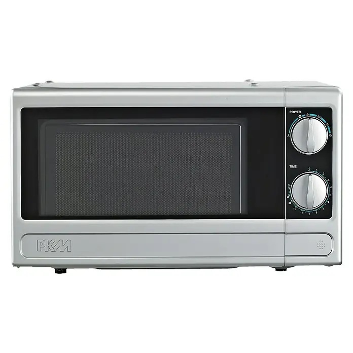 Respekta Cocina compacta Luis - Ancho: 180 cm, Gris, Color del cuerpo: Blanco, Con placa de cocina doble y microondas - Microondas PKM plateado con plato giratorio y controles manuales.