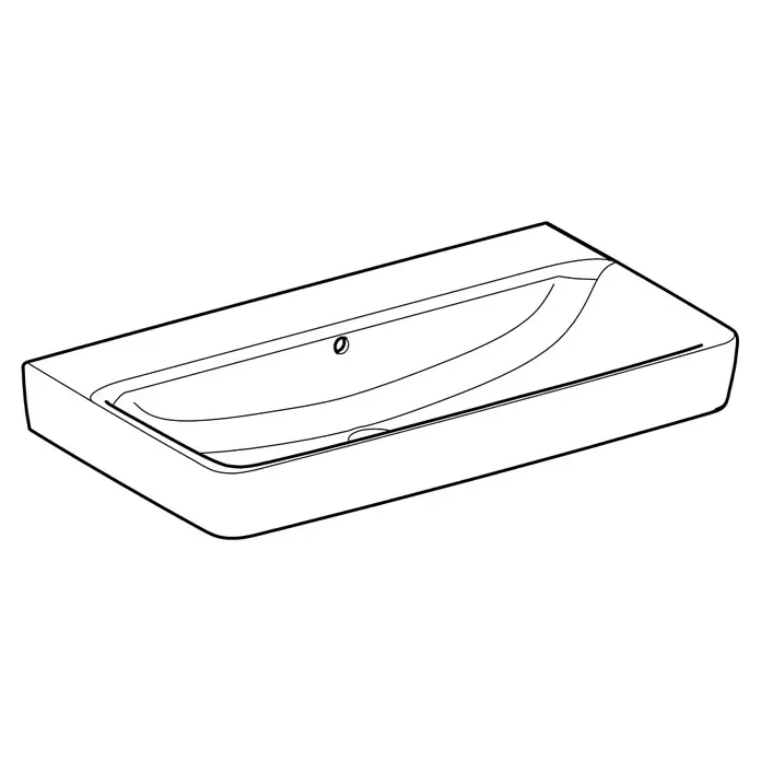 Geberit Renova Plan Waschtisch - 85 x 48 cm, Ohne Spezialglasur, Hahnloch: Ohne, Mit Überlauf, Weiß - Rechteckiges Waschbecken mit geschwungener, integrierter Mulde, Hahnloch und Überlauf.