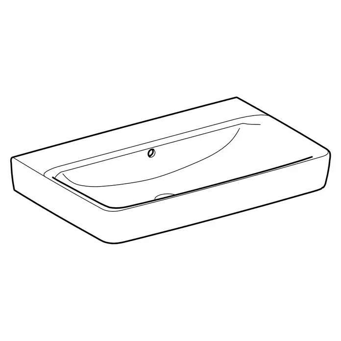 Geberit Renova Plan Waschtisch - 75 x 48 cm, Ohne Spezialglasur, Hahnloch: Ohne, Mit Überlauf, Weiß - Weißes rechteckiges Keramik-Waschbecken mit integrierter Schale und Hahnloch.