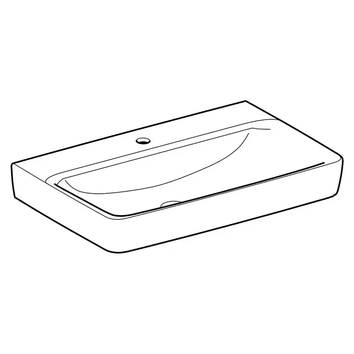 Geberit Renova Plan Waschtisch - 75 x 48 cm, Ohne Spezialglasur, Hahnloch: Mitte, Ohne Überlauf, Weiß - Rechteckiges weißes Keramik-Waschbecken mit integrierter Schale, Hahnloch und Überlauf.