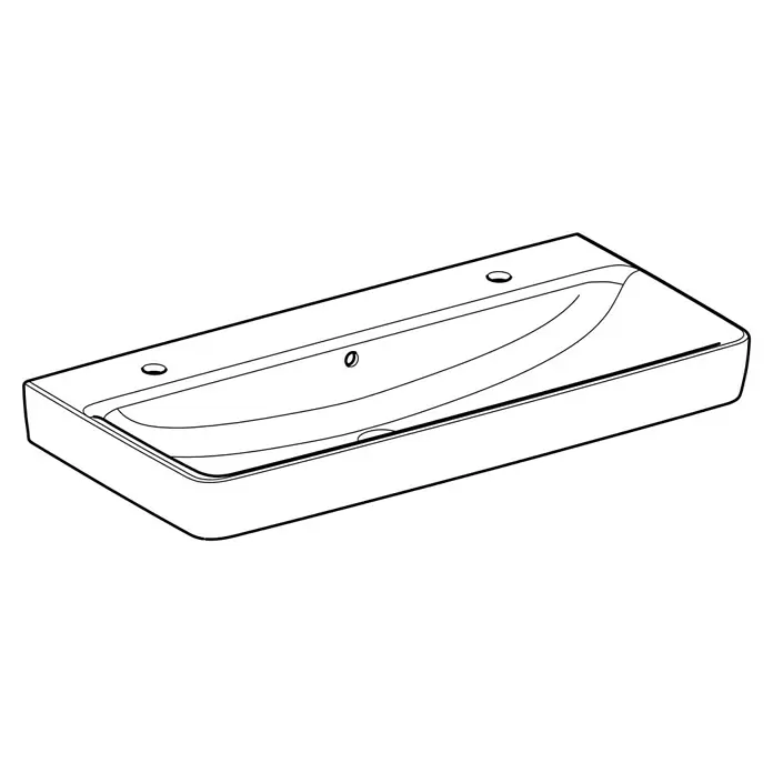 Geberit Renova Plan Doppelwaschtisch - 100 x 48 cm, Ohne Spezialglasur, Hahnloch: Sonstige, Mit Überlauf, Weiß - Modernes, rechteckiges Waschbecken mit integrierter ovaler Schale, zwei Hahnlöchern und Überlauf.