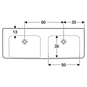 Geberit Renova Plan Doppelwaschtisch (130 x 48 cm, Ohne Spezialglasur, Ohne Hahnloch/Ohne Überlauf, Weiß) | BAUHAUS