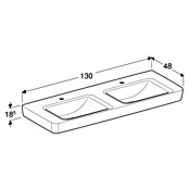 Geberit Renova Plan Doppelwaschtisch (130 x 48 cm, Mit schmutzabweisender Glasur, Mit Hahnloch/Ohne Überlauf, Weiß) | BAUHAUS