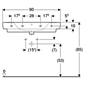 Geberit Renova Plan Waschtisch (90 x 48 cm, Mit schmutzabweisender Glasur, Hahnloch: Mitte, Mit Überlauf, Weiß) | BAUHAUS