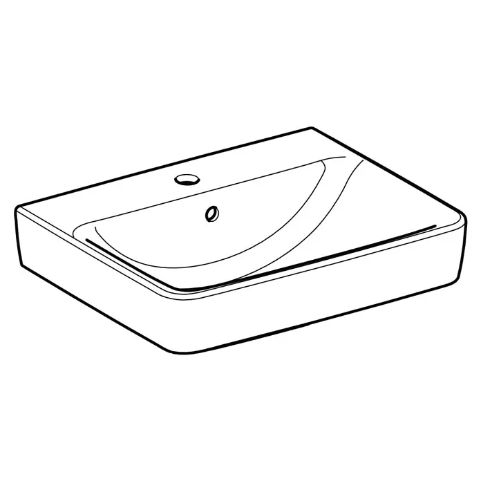 Geberit Renova Plan Waschtisch - 55 x 44 cm, Ohne Spezialglasur, Hahnloch: Mitte, Mit Überlauf, Weiß - Weißes rechteckiges Keramik-Waschbecken mit integriertem Becken, Hahnloch und Überlauf.