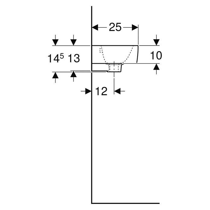 Geberit Renova Plan Waschbecken (36 x 25 cm, Ohne Spezialglasur, Hahnloch: Rechts, Mit Überlauf, Weiß) | BAUHAUS