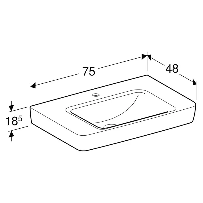 Geberit Renova Plan Waschtisch - 75 x 48 cm, Mit schmutzabweisender Glasur, Mit Hahnloch/Ohne Überlauf, Weiß - Rechteckiges Waschbecken mit Hahnloch, Überlauf und angegebenen Maßen: Länge 75, Breite 48, Höhe 18.5.