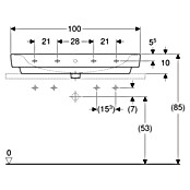 Geberit Renova Plan Doppelwaschtisch (100 x 48 cm, Ohne Spezialglasur, Hahnloch: Mitte, Mit Überlauf, Weiß) | BAUHAUS