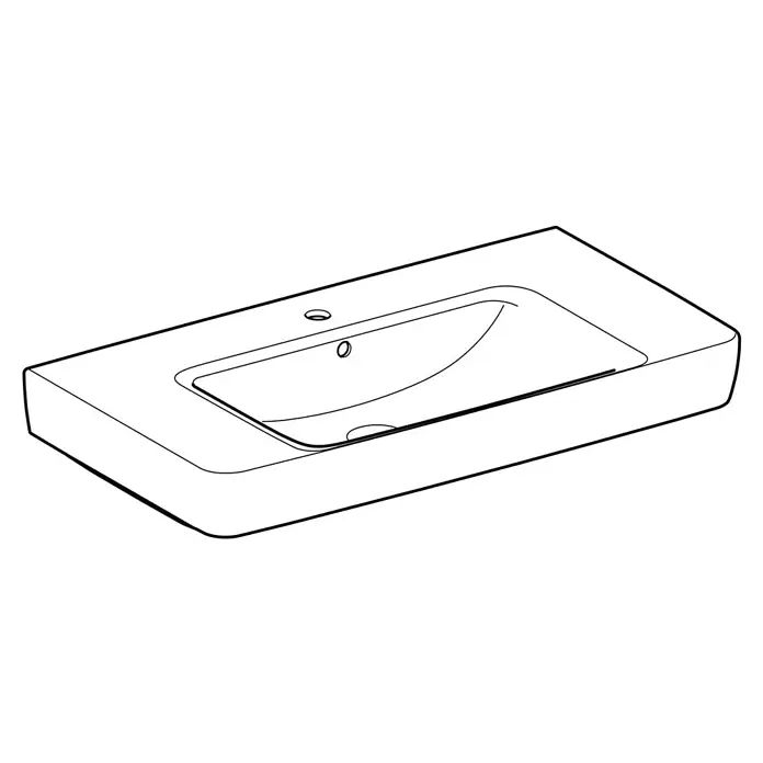 Geberit Renova Plan Waschtisch - 90 x 48 cm, Ohne Spezialglasur, Hahnloch: Mitte, Mit Überlauf, Weiß - Rechteckiger Badwaschtisch mit integriertem, ovalem Becken, Hahnloch und Überlauf.