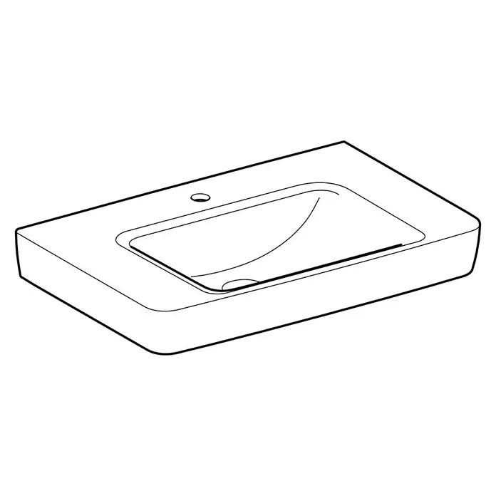 Geberit Renova Plan Waschtisch - 75 x 48 cm, Mit schmutzabweisender Glasur, Mit Hahnloch/Ohne Überlauf, Weiß - Rechteckiges integriertes Waschbecken mit einem Hahnloch.