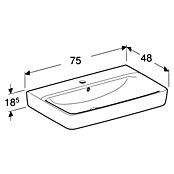 Geberit Renova Plan Waschtisch (75 x 48 cm, Mit schmutzabweisender Glasur, Hahnloch: Mitte, Mit Überlauf, Weiß) | BAUHAUS