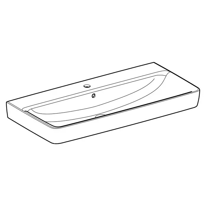 Geberit Renova Plan Waschtisch - 100 x 48 cm, Ohne Spezialglasur, Hahnloch: Mitte, Mit Überlauf, Weiß - Rechteckiges Keramik-Waschbecken mit integrierter Schale, Hahnloch und Überlauf.